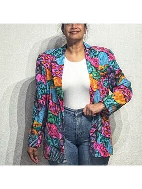 Silk Club Pink Abstract Oversized Silk Vintage Blazer Sz S NWT